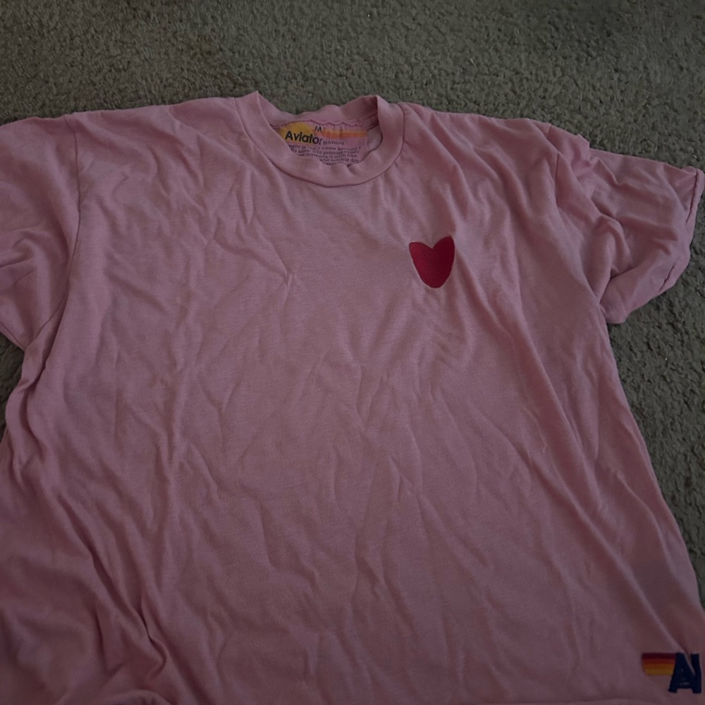 Aviator Nation Pink Tee with Red Heart